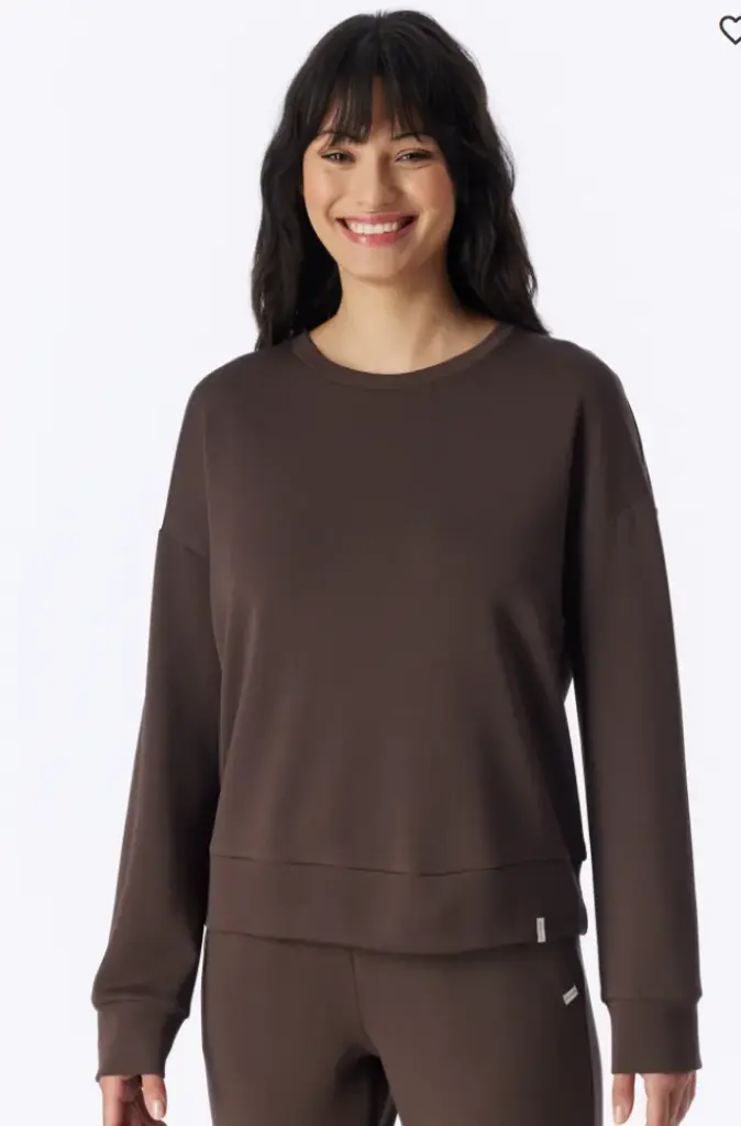 schiesser Sweatshirt met lange mouwen, doubleface, v-hals, diepbruin - Mix+ Relax